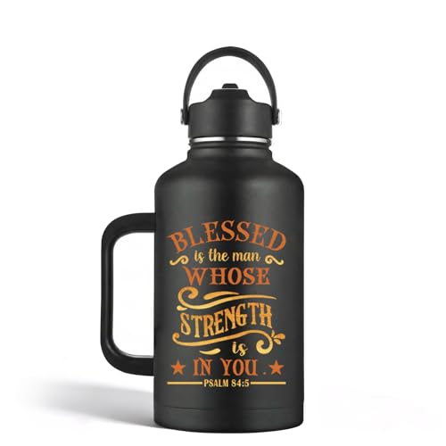 Christian Art Gifts for Men Women 64 oz Water Bottle Insulated with Straw and Handle Jesus Gift Mug Double Wall Vacuum Travel Tumbler Coffee Mug Religious Gifts - Blessed Is The Man - Psalm 84:5 - color: Christian-1