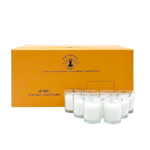 Hosley 48 Pack White Unscented Votive Candles, Clear Glass, Hand-Poured Wax, Bulk Wedding & Party Candles for Gifts, Tables, Aromatherapy & Holidays Party Weddings Birthdays (White) - color: White, size: 48 Pack