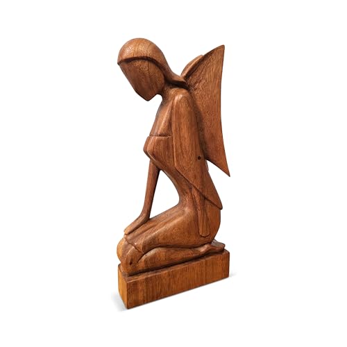 G6 Collection Wooden Handmade Abstract Statue, Kneeling Angel Figurine, 12" - style: Kneeling Angel
