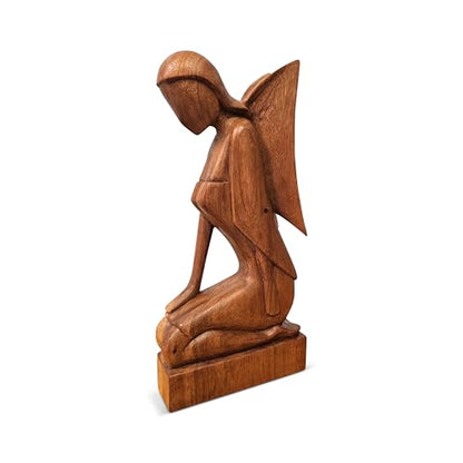G6 Collection Wooden Handmade Abstract Statue, Kneeling Angel Figurine, 12" - style: Kneeling Angel