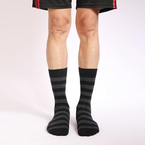 Men's Colorful Striped Dress Socks, 5-Pack Cotton, Sock Size 10-13 - color: Black & Charcoal Classic Mix
