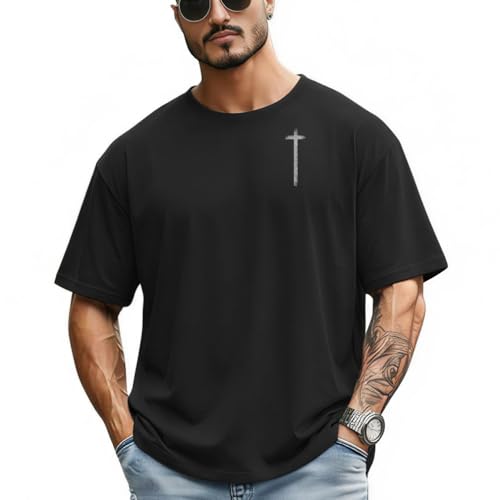 Men's Jesus Christian Shirts Christ America Flag Casual Tops - color: Black-faith Over Fear, size: XX-Large