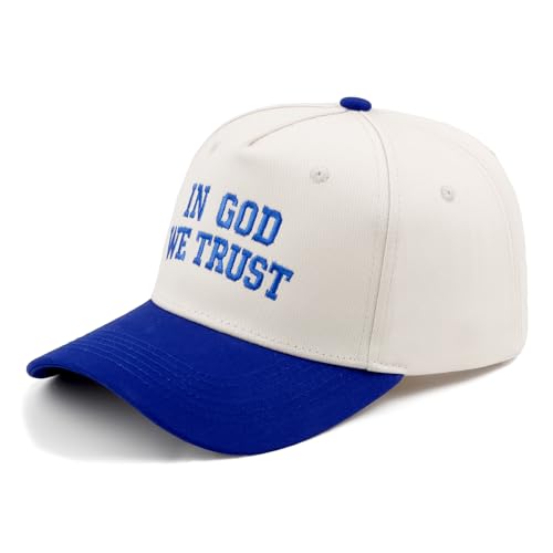 Embroidered Christian Two-Tone Baseball Cap for Men & Women, Adjustable Dad Hat Christmas Easter Gift - color: In God We Trust, Navy Blue/Beige