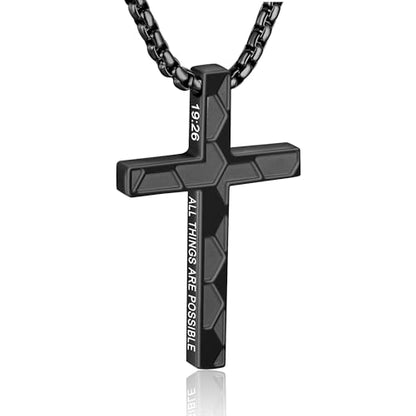 Soccer Cross Necklace for Boys Men - color: Black, style: 19:26 All things are possible