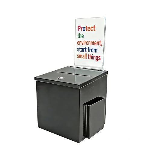 FixtureDisplays® Black Metal Donation Box Suggestion Tithes Offering Box with Sign Holder 8.5X8.1X18" 11573BLACK