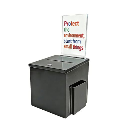 FixtureDisplays® Black Metal Donation Box Suggestion Tithes Offering Box with Sign Holder 8.5X8.1X18" 11573BLACK