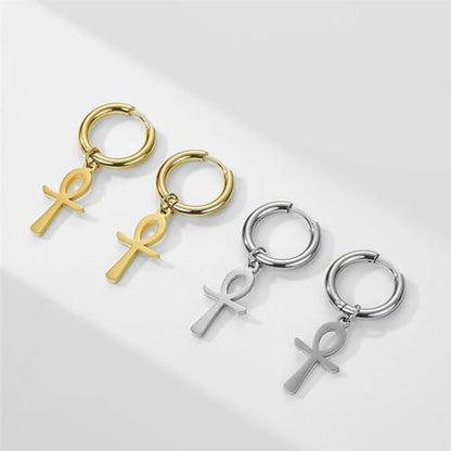 14K Yellow Gold Ankh Earrings For Women Men, The Key Of The Nile Ankh Pendant Symbol Sterling Silver Egyptian Jewelry For Men, Ankh Cross Drop Earrings Women Dangle Earrings Amulet Crucifix Egyptian Earrings For Women, Ankh Necklace Women - color: Ankh Ea