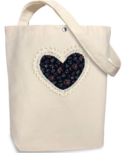 Christian Tote Bag Gift for Women, Canvas Bible Bag Handmade Floral Cross - color: Cream-vintage Floral Love