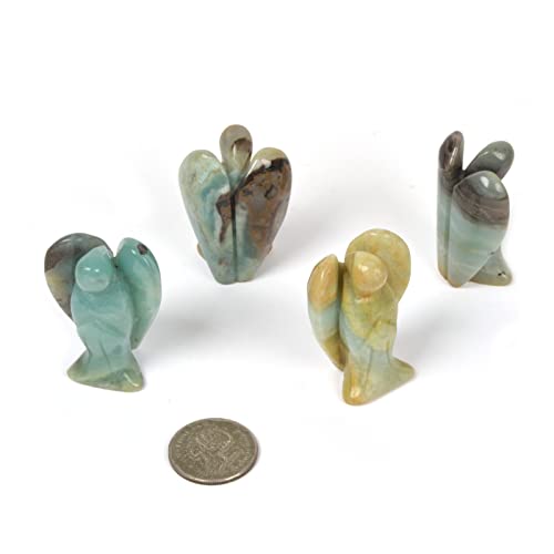 Justinstones Carved Amazonite Gemstone Peace Angel Pocket Guardian AngelHealing Statue 2 inch - color: Amazonite