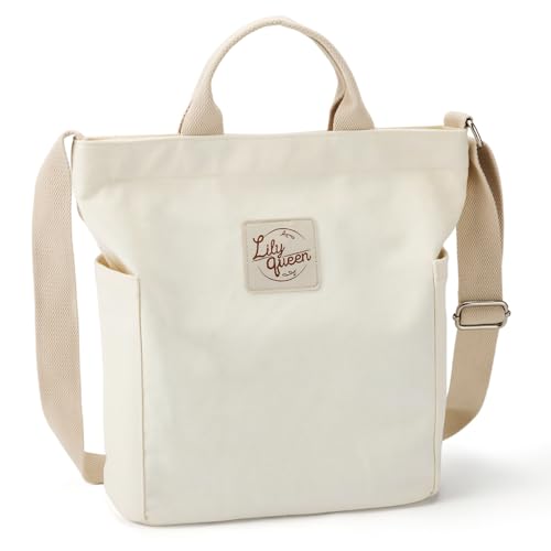 Lily queen Women Canvas Tote Handbags Casual Shoulder Work Bag Crossbody - color: Beige