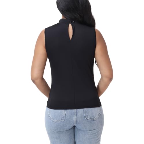 Women's Sleeveless Clergy Shirt - Tab Collar Keyhole Back Pastor Minister Blouse with Removable White Tabs - size: 3X-Large