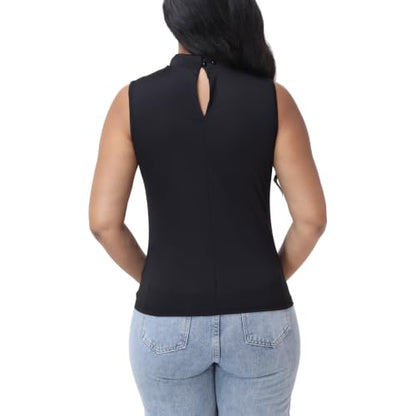 Women's Sleeveless Clergy Shirt - Tab Collar Keyhole Back Pastor Minister Blouse with Removable White Tabs - size: 3X-Large