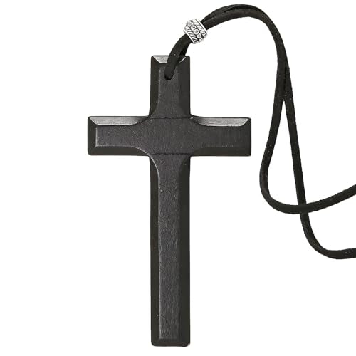 Kim Carrey Handmade Natural Solid Wood Cross Necklace Pendant - style: Dark Brown