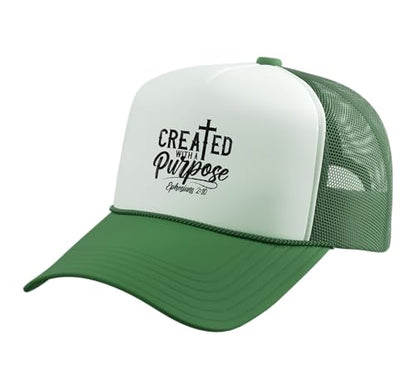 Created with a Destiny Ephesians 2 10 Bible Verses Trucker Hat with Adjustable Mesh Back - color: Kelly Green/White