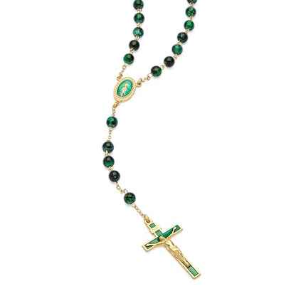 Mondo Cattolico Rosary Beads catholic for Women and Men from Vatican, Miraculous Virgin Rosary with Variegated Glass on a Gold Plated Brass Chain - Perfect Catholic gifts - color: Green