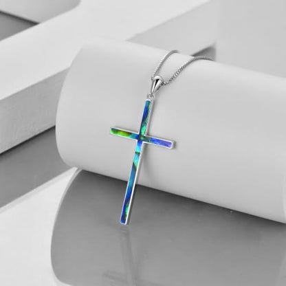 POPLYKE Cross Necklace 925 Sterling Silver Philippians 4:13 I Can Do All The Things Inspirational Necklace Gifts for Women Men 20+2'' - color: silver-Abalone