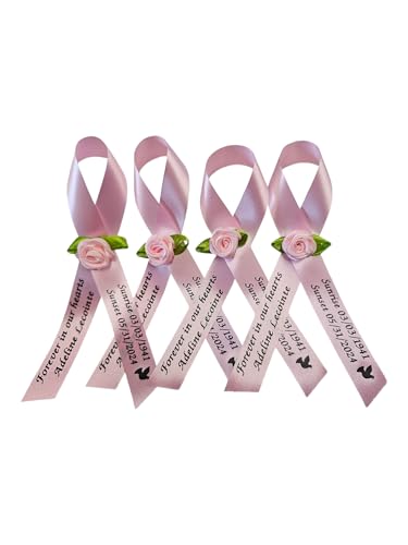 Personalized Memorial Service Funeral Ribbon Pins 20 Cross Religious Celebration of Life Custom Made Awareness Remembrance Anniversary Death Cross Sympathy Name Angel - color: Pink
