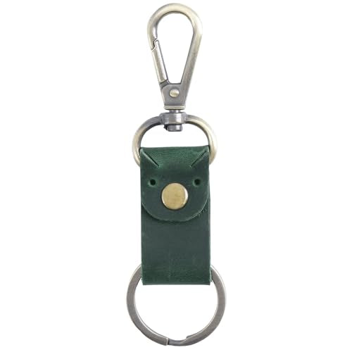 Jack&Chris Genuine Leather Keychain, Small Keychain for Man and Women, Key Holder Mens Belt Key Chain Ring, Red Brown - color: Green