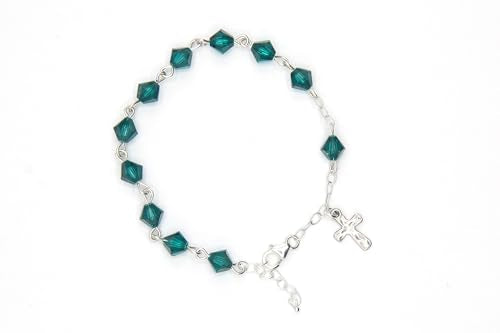 Catholic Communion Rosary Bracelet Created with Swarovski® Crystals, Glass - color: Emerald - May