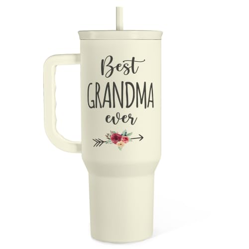 Grandma Tumbler with Handle 40oz, Grandmother Gifts from Granddaughter Grandson, Stainless Steel Tumblers Coffee Travel Cup, Gifts for Nana Mimi Grandmom on Birthday Christmas Mothers Day Valentines - color: Grandma