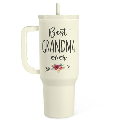 Grandma Tumbler with Handle 40oz, Grandmother Gifts from Granddaughter Grandson, Stainless Steel Tumblers Coffee Travel Cup, Gifts for Nana Mimi Grandmom on Birthday Christmas Mothers Day Valentines - color: Grandma
