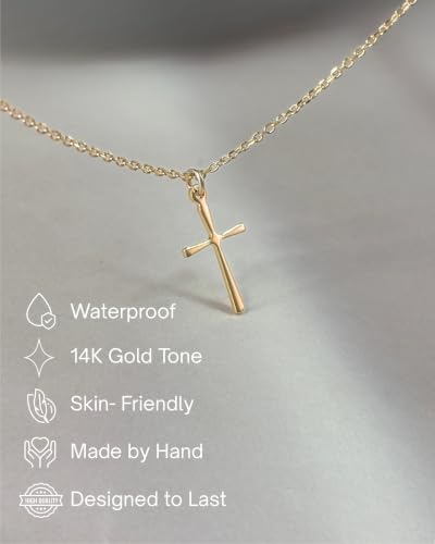 Anika Bella Cross Necklace for Women, Dainty Minimalist Pendant Cross Necklaces - color: Gold