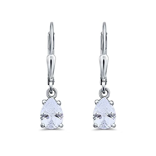 Teardrop Bridal Dangling Leverback Earrings Pear Cubic Zirconia 925 Sterling Silver - color: Simulated Cubic Zirconia