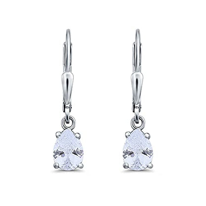 Teardrop Bridal Dangling Leverback Earrings Pear Cubic Zirconia 925 Sterling Silver - color: Simulated Cubic Zirconia