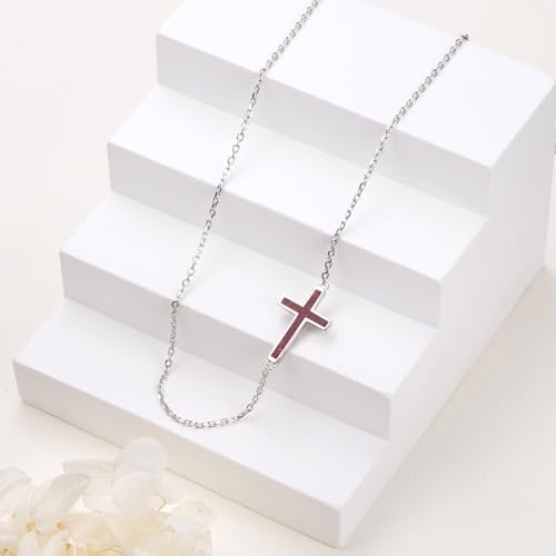DAOCHONG S925 Sterling Silver Sideways Cross Choker Necklace 14+4 Inch - color: Silver-Created Opal