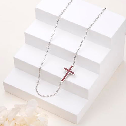 DAOCHONG S925 Sterling Silver Sideways Cross Choker Necklace 14+4 Inch - color: Silver-Created Opal