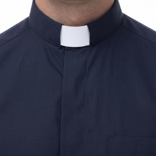Men's Long Sleeve Clergy Shirt Tab Collar - color: Navy Blue, size: 3X-Large