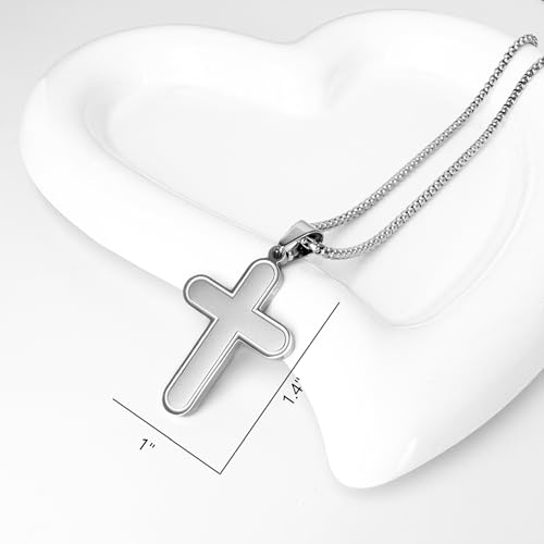 Stainless Steel Cross Necklace for Men & Women Polished & Matte Cross Pendant Unisex Religious Jewelry Gift Simple Christian Faith Jewelry