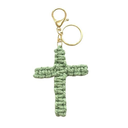 Pingyongchang Handmade Weave Cross Keychain Boho Macrame Jesus Christian Charm Keychain for Women Men - color: Green