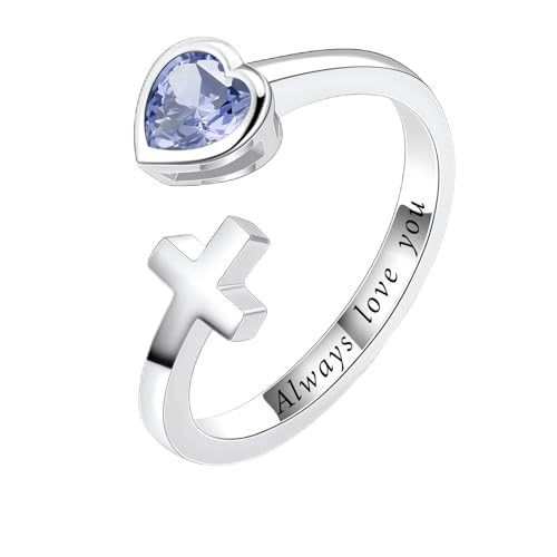 Adjustable Cross Ring for Women 925 Sterling Silver Fine Jewelry Gift for Her, Inspiration Christian Ring Faith Hope Love Cross Ring, Birthstone Ring - color: 12-Dec