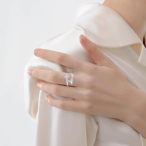 Jesus Cross Ring,Sterling Silver Adjustable Open Faith Cross Religious Ring Christian Inspiring Incentive Jewerly Gifts for Women