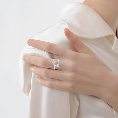 Jesus Cross Ring,Sterling Silver Adjustable Open Faith Cross Religious Ring Christian Inspiring Incentive Jewerly Gifts for Women