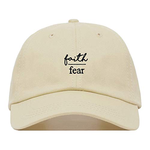 Faith is Greater Than Fear Baseball Hat, Embroidered Dad Cap, Unstructured Adjustable Strap Back (Multiple Colors) - color: Beige