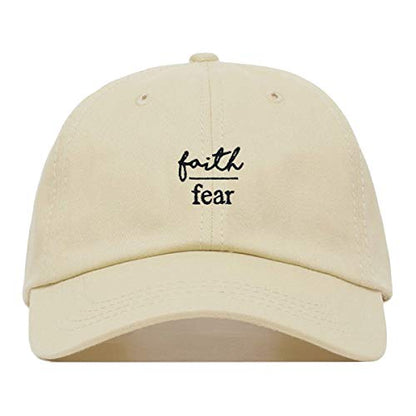 Faith is Greater Than Fear Baseball Hat, Embroidered Dad Cap, Unstructured Adjustable Strap Back (Multiple Colors) - color: Beige