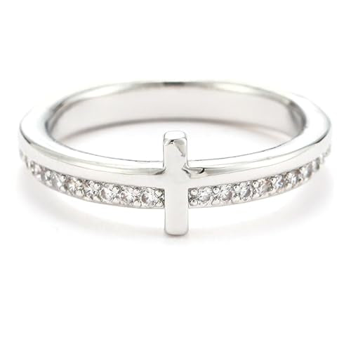 Cross Rings for Women, Let Go And Let God Ring, To My Daughter, Pray On It Golden Cross Ring, Stackable Cubic Zirconia Cross Ring Eternity Promise Ring for Her Wedding Band Ring Jewelry - size: silver 10#