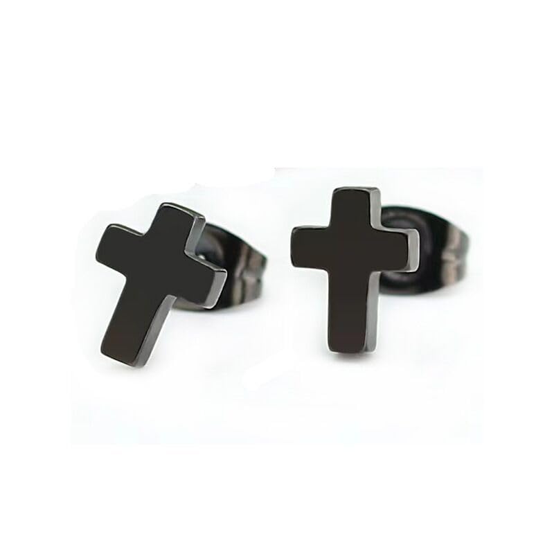 ONLYJUMP 925 Sterling Silver Cross Stud Earrings For Women Fashion Earrings Cross Earrings Small 14k Gold Plated Cross Earrings Studs Jewelry Gifts - color: Black