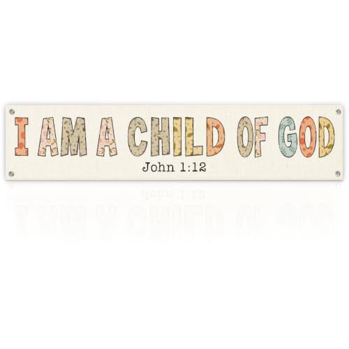 Christian Home Decor, I Am a Child of God Scripture Hanging Banner for Front Door Porch Living Room, Inspirational Quotes Wall Hanger for Believer Home, 48 x 9 Inches - color: color_name01