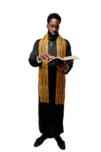 Dupsie's Kente African Print Church Clergy Pastor Choir Stole/Sash with Fringes - color: Gold