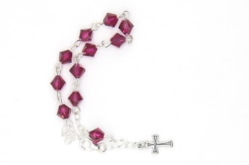 Catholic Communion Rosary Bracelet Created with Swarovski® Crystals, Glass - color: Ruby - July
