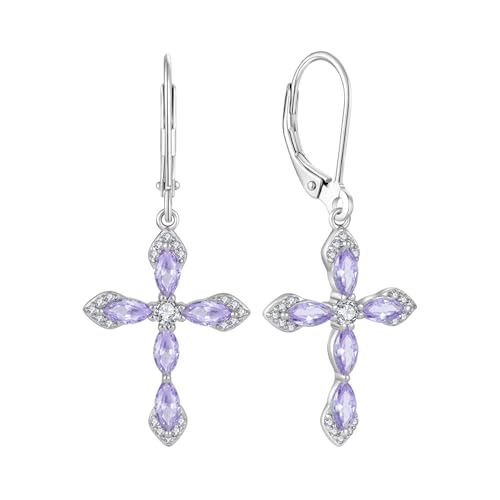 Birthstone Cross Earrings for Women 925 Sterling Silver - color: 06 June - Alexandrite
