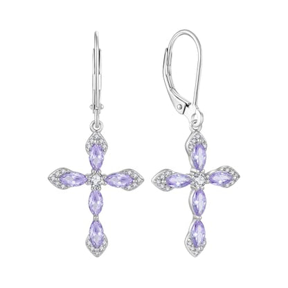 Birthstone Cross Earrings for Women 925 Sterling Silver - color: 06 June - Alexandrite