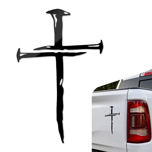 Cross of Nails Sticker, 4" x 6" Vinyl Waterproof Automotive Window Decal, Jesus Christ Bumper Stickers, Universial Indoor & Outdoor Decor for Cars Trucks Vans Walls Laptop (Black) - color: Black