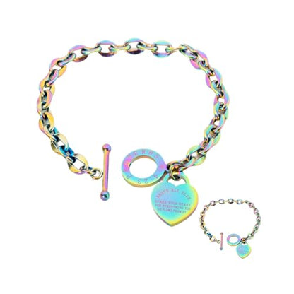 Heart Charm Bracelet Plated 18K Gold/Silver/Rose Gold Bible Scripture Heart Bracelet for Women Jewelry Gift Her Link Chain OT Clasp Stainless Steel - color: Colorful（7.1 inch）