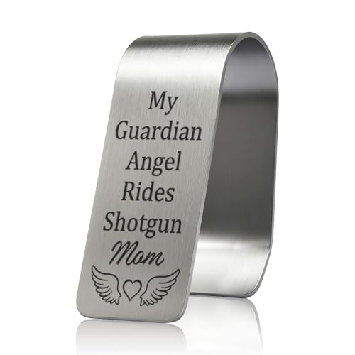 My Guardian Angel Mom Engraved Stainless Steel Car Visor Clip, Safe Driving Gifts for Son Daughter Stepson Stepdaughter, Travel Visor Car Accessories for Sweet 16 Birthday Gifts for New Driver - color: silver036
