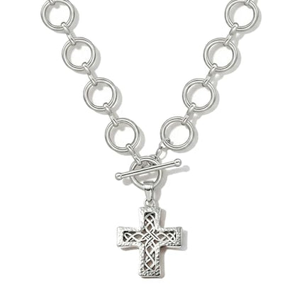 Chunky Cross Necklace for Women, 925 Sterling Silver Pendant with Copper Chunky Chain, Non Tarnish Statement Necklace for Daily Wear, Gift - color: Silver-05