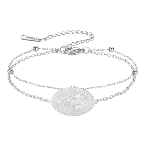 TEAMER Dainty Virgin Mary Rosary Bracelet Mother Mary Double Layer Beads Chain Bracelet Religious Faith Protection Jewelry For Women Men - color: Silver